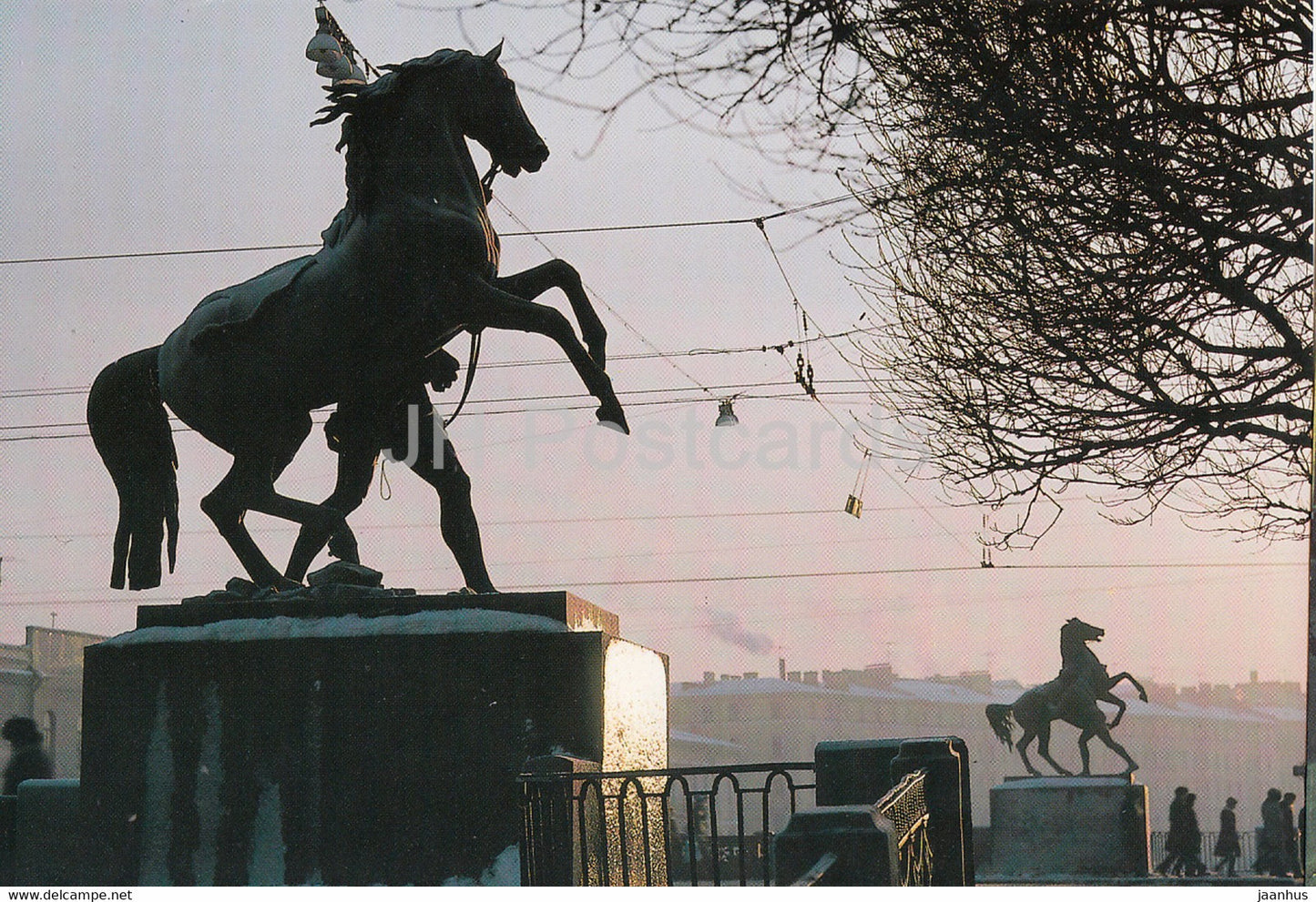 Leningrad - St Petersburg - Anichkov Bridge - horse - Russia USSR - unused - JH Postcards