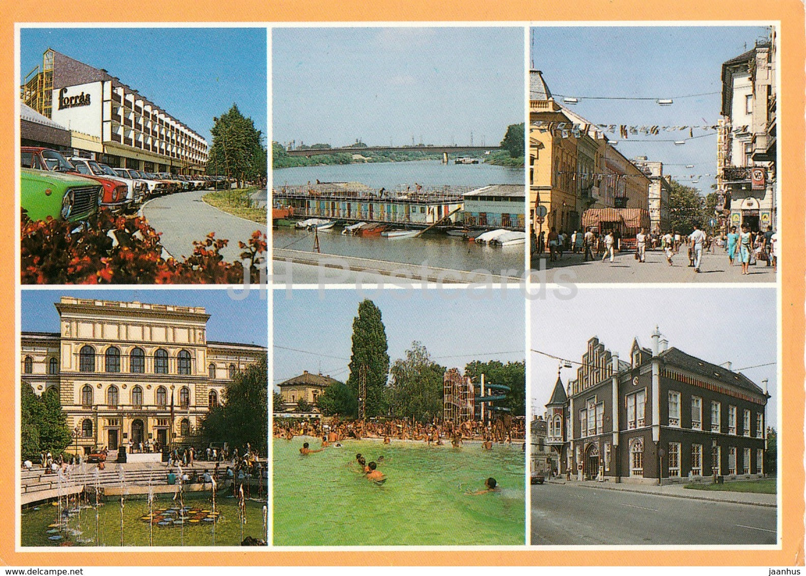 Szeged - pool - cars - architecture - multiview - 1990 - Hungary - used - JH Postcards