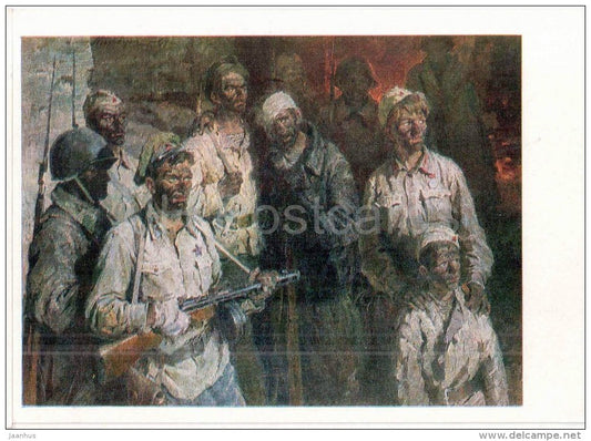 painting by N. But , Soldiers of the underground garrison , 1964 - Central Museum of the Armed Forces - 1982 - unused - JH Postcards