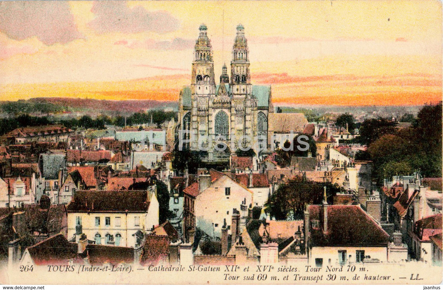 Tours - Cathedrale St Gatien - Tour Nord - Tour Sud - Transept - cathedral - 264 - old postcard - France - unused - JH Postcards