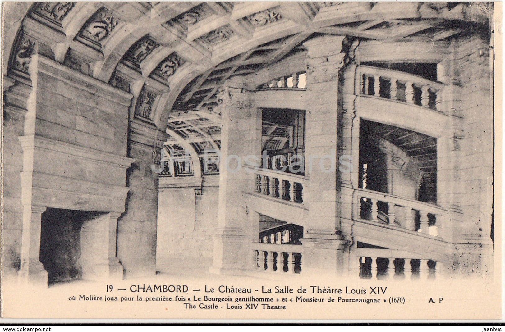 Chambord - Le Chateau - La Salle Theatre Louis XIV - castle - 19 - old postcard - France - unused - JH Postcards