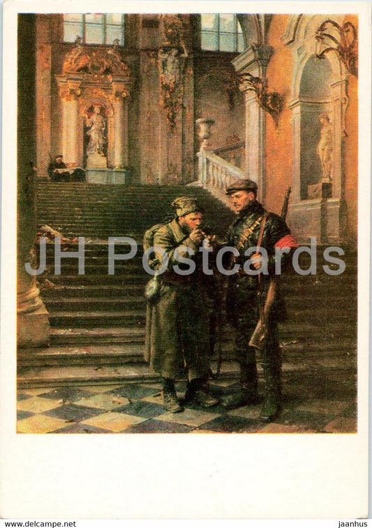 painting by V. Serov - Winter Palace - Revolution - military - Russian art - 1990 - Russia USSR - unused - JH Postcards
