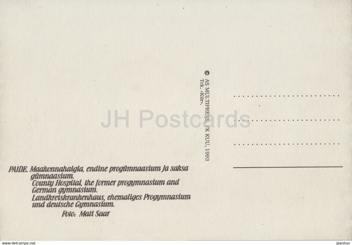Paide - Hôpital du comté - l'ancien Progymnasium et gymnase allemand - 1993 - Estonie - inutilisé