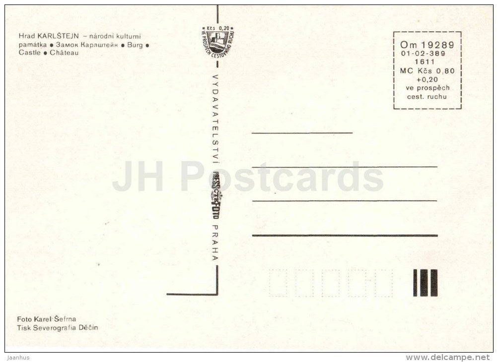 Karlštejn Castle - Czechoslovakia - Czech - unused - JH Postcards