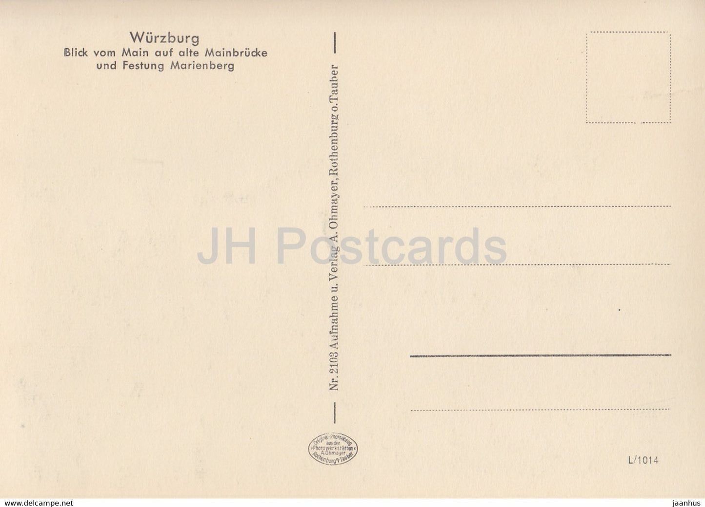 Wurzburg - Blick vom Main auf alte Mainbrucke und Festung Marienberg - carte postale ancienne - Allemagne - inutilisée