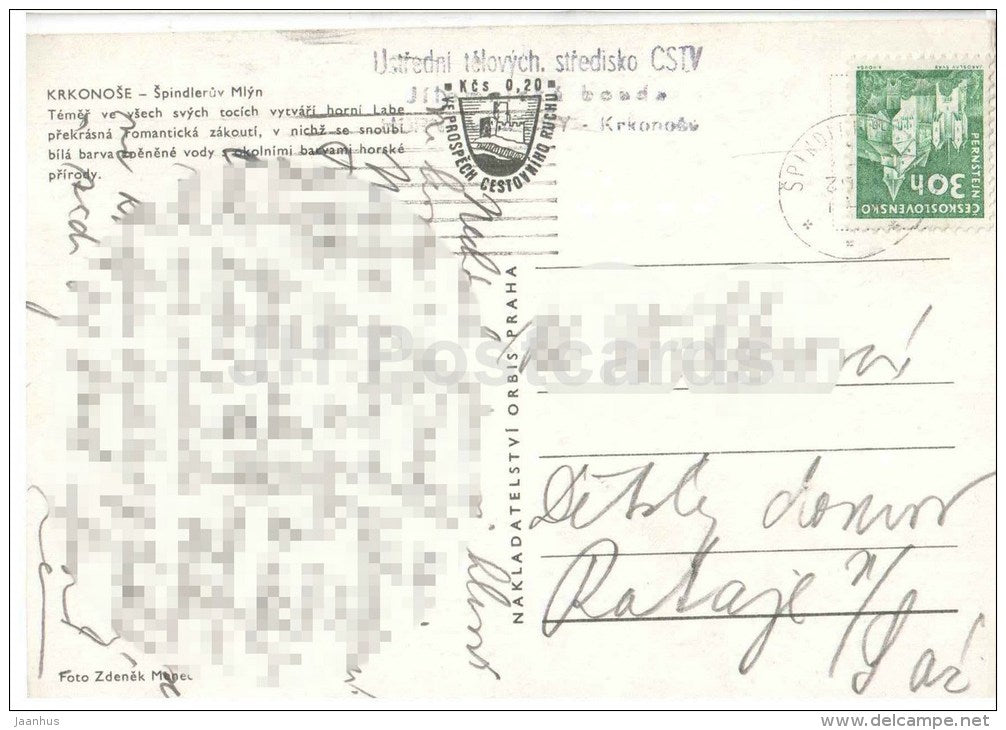 Krkonose - Spindleruv Mlyn - mountain - waterfall - Czechoslovakia - Czech - used 1962 - JH Postcards