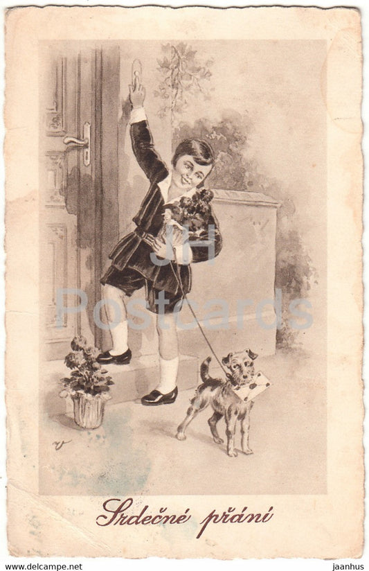 Srdecne Prani - girl - dog - illustration - Czech Republic - used - JH Postcards