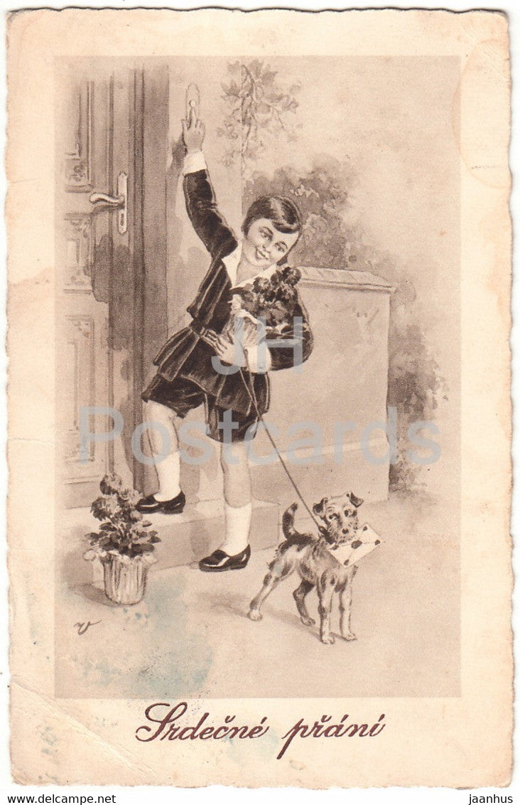 Srdecne Prani - girl - dog - illustration - Czech Republic - used - JH Postcards