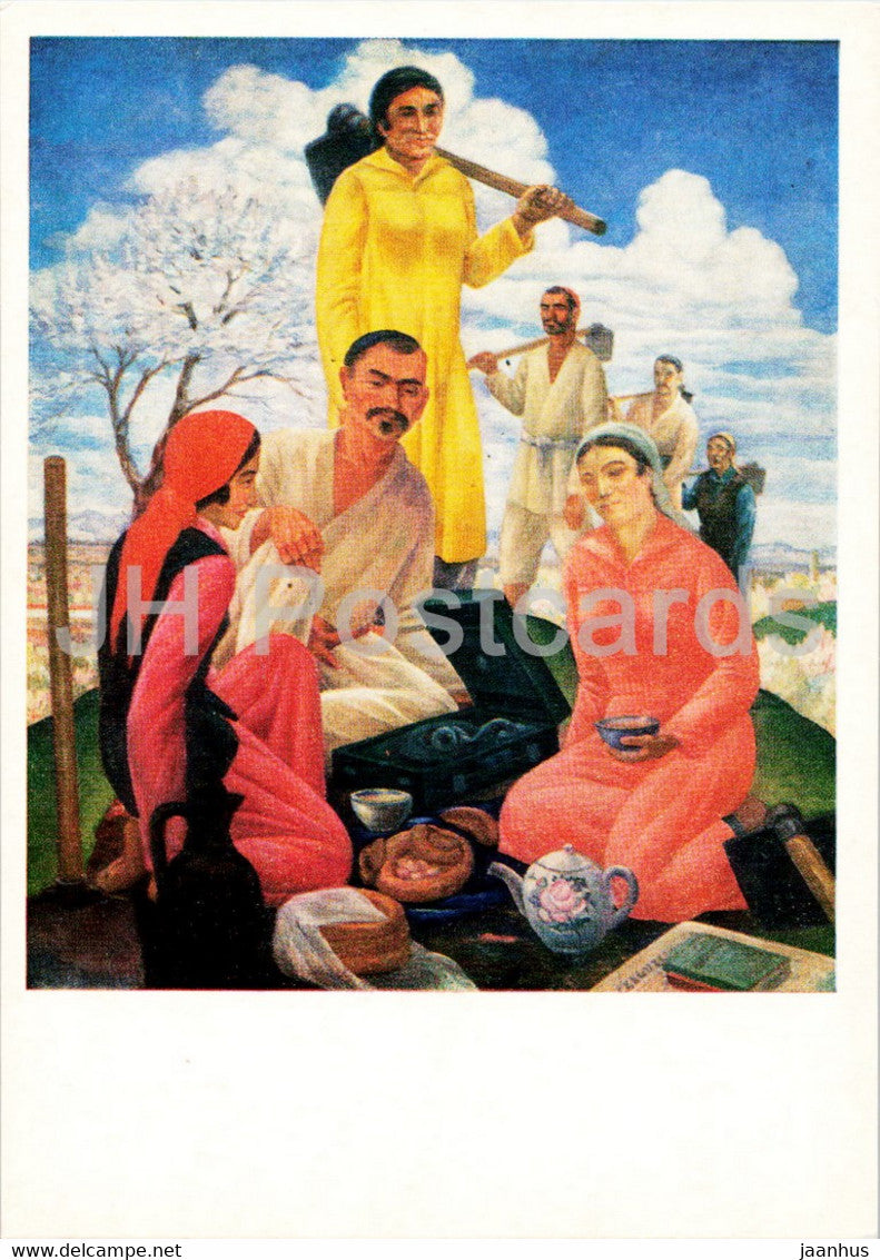 painting by N. Karakhan - Lunch Break - Uzbek Art - 1984 - Russia USSR - unused - JH Postcards