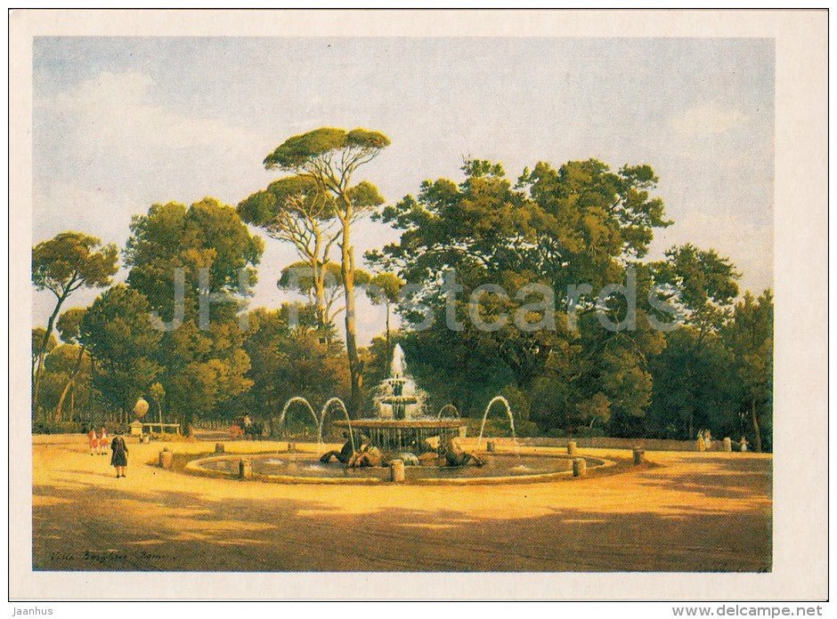 painting by Salomon Corrodi - Villa Borghese in Rome , 1846 - fountain - Swiss art - Russia USSR - 1984 - unused - JH Postcards
