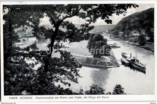 Hann Munden - Zusammenfluss von Werra und Fulda - Die Wege der Weser - old postcard - 1956 - Germany - used - JH Postcards