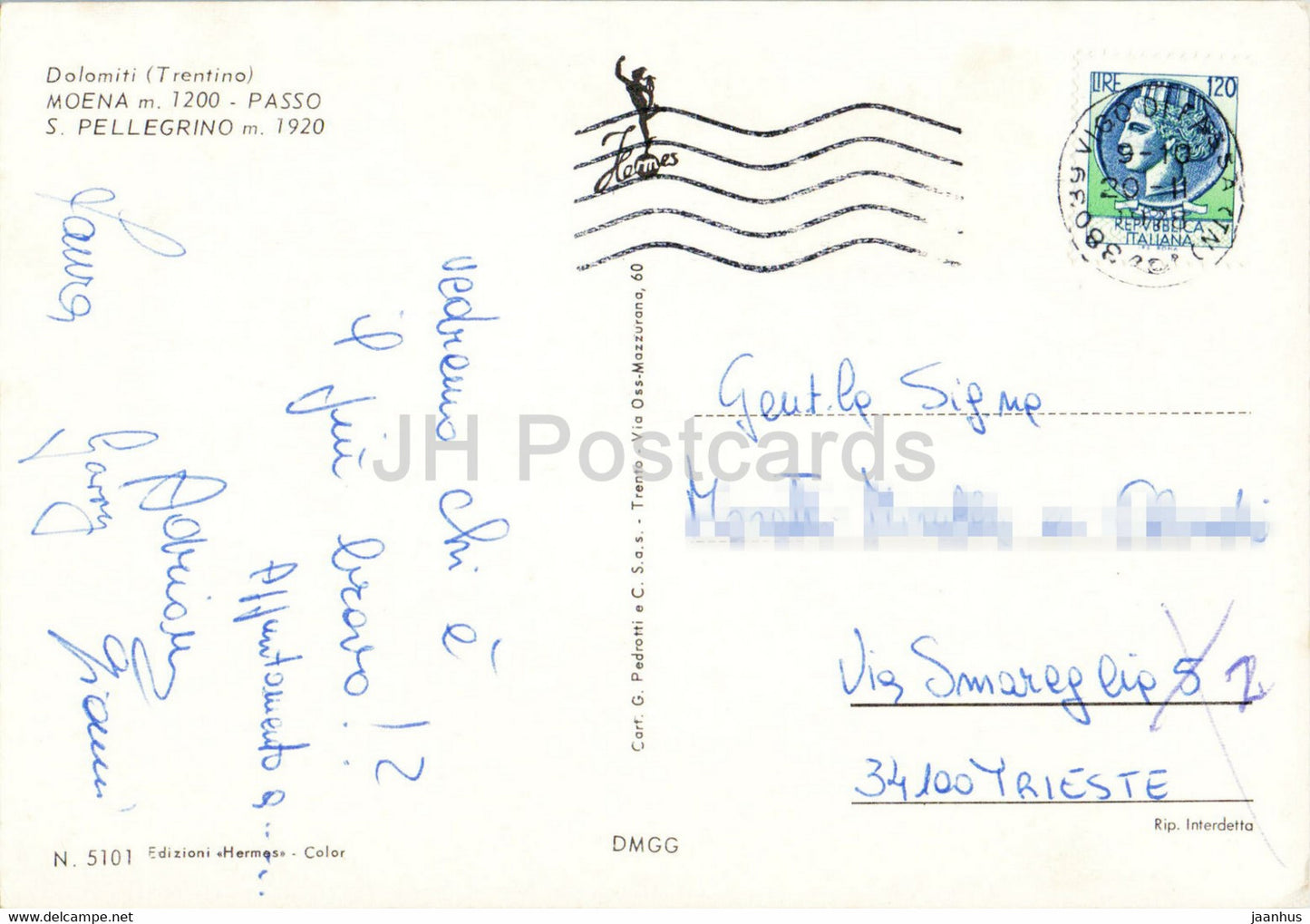 Saluti da Moena - Passo S Pellegrino - ski - voiture - 1978 - Italie - occasion