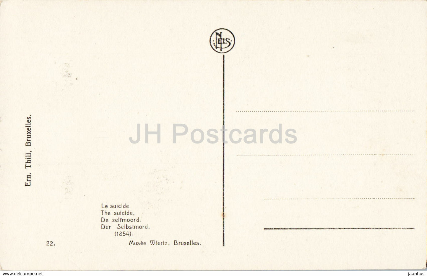tableau d'Antoine Wiertz - Le Suicide - 22 - Art belge - carte postale ancienne - Belgique - inutilisé