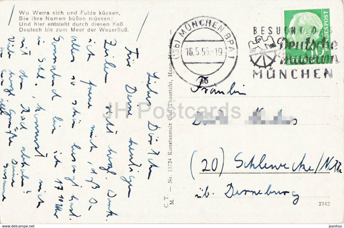 Hann Munden - Zusammenfluss von Werra und Fulda - Die Wege der Weser - old postcard - 1956 - Germany - used