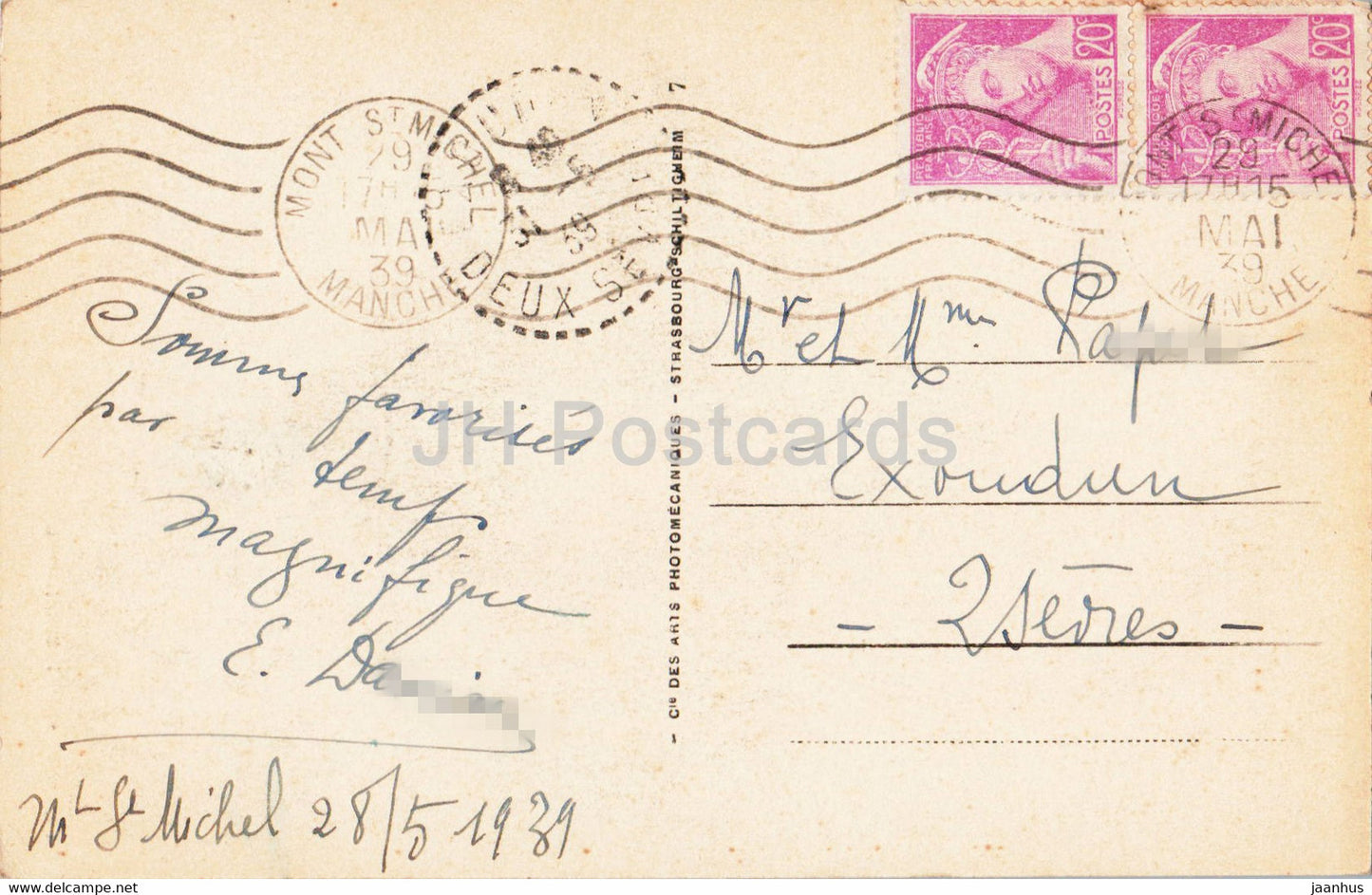 Mont St Michel - Cote Est - 190 - old postcard - 1939 - France - used