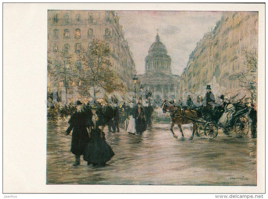 painting by Jean-Francois Raffaelli - Saint-Michele Boulevard , 1890s - horse - French art - 1976 - Russia USSR - unused - JH Postcards