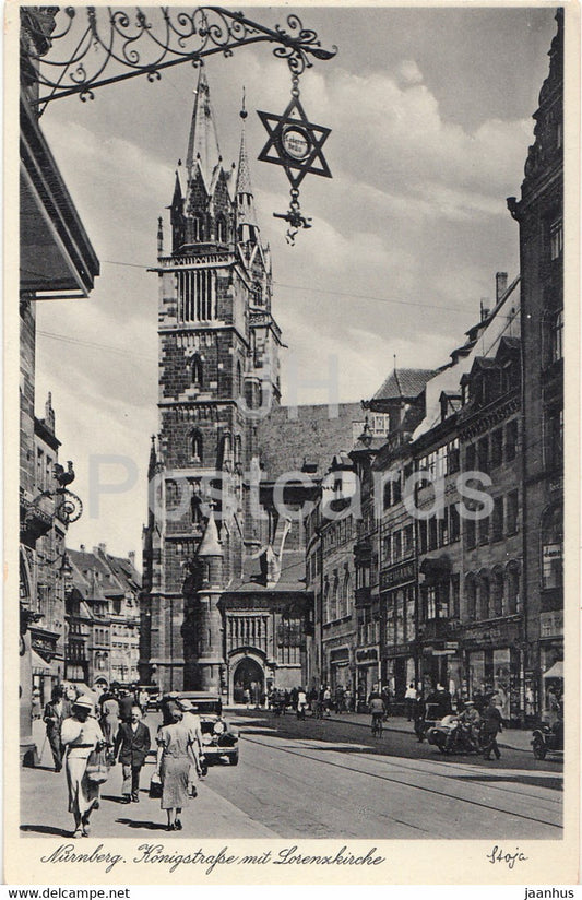 Nurnberg - Konigstrasse mit Lorenzkirche - church - 581 - old postcard - Germany - unused - JH Postcards
