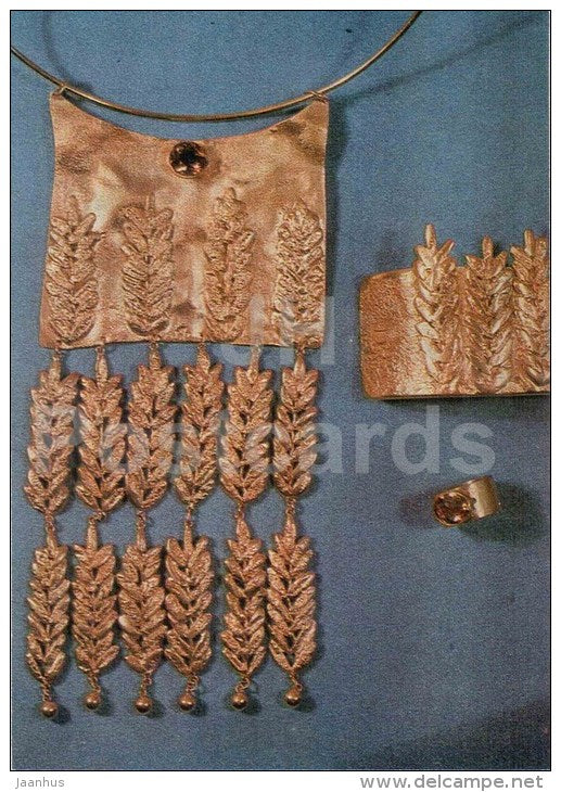 necklace Bread by H. Raadik - vermeil - estonian jewelery art - 1975 - Estonia USSR - unused - JH Postcards