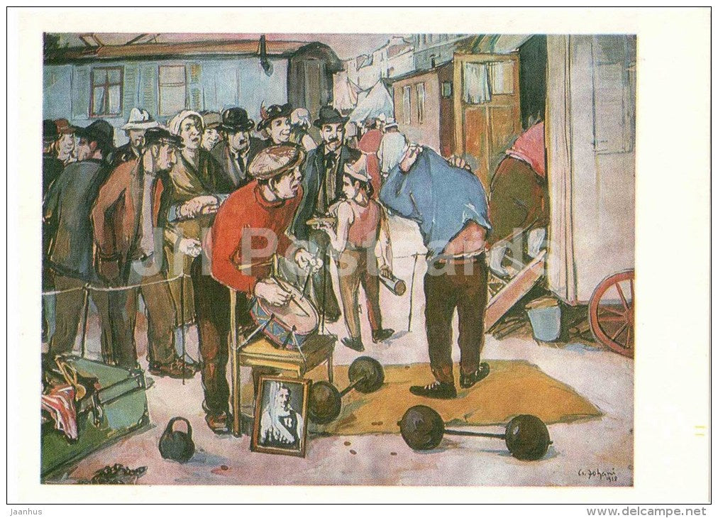 painting by A. Johani - Street athletes in Paris , 1938 - Paris motives - estonian art - unused - JH Postcards