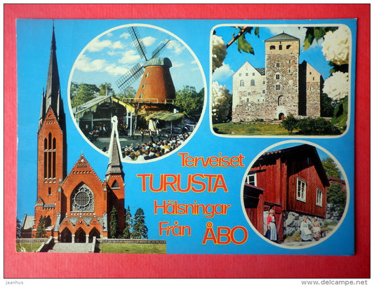 church - castle - windmill - Turku - 150965 - Finland - circulated in Finland 1987 - JH Postcards