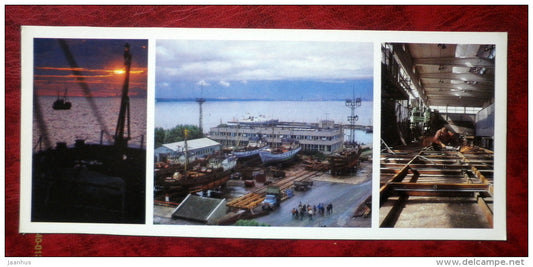 Kirov collective farm - port Miiduranna - fishing harbor - fishing boats - 1986 - Estonia - USSR - unused - JH Postcards