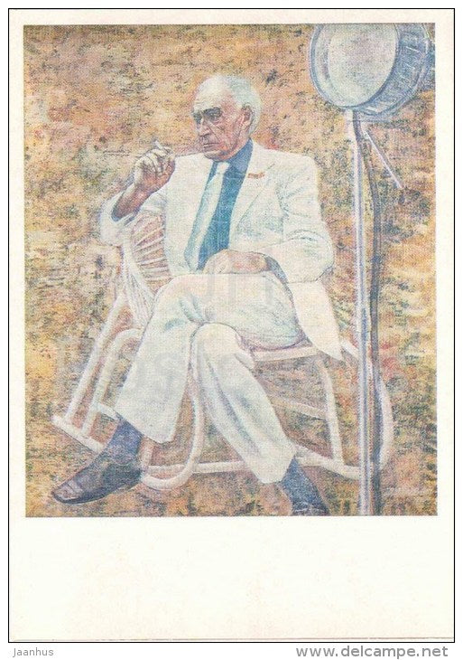 painting by B. Dzhalalov - Portrait of movie director K. Yarmatov , 1975 - film - russian art - unused - JH Postcards