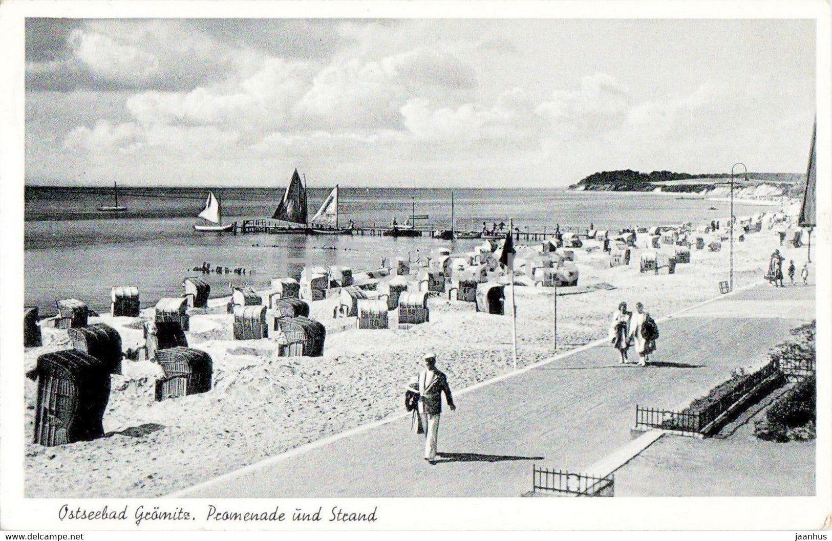 Ostseebad Gromitz - Promenade und Strand - beach - old postcard - 1954 - Germany - used - JH Postcards