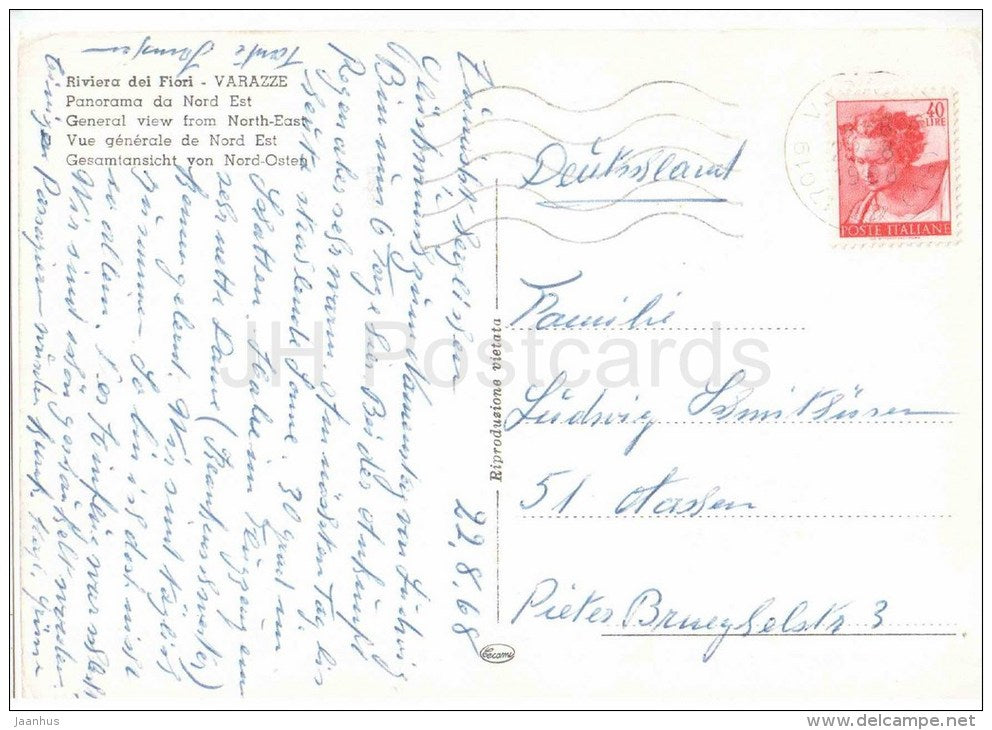 Panorama da Nord - Varazze - Riviera dei Fiori - Liguria - Italia - Italy - sent from Italy to Germany 1968 - JH Postcards