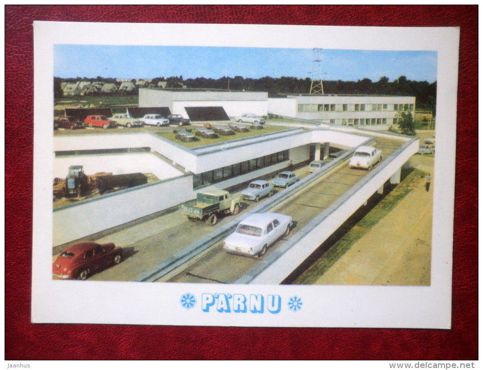 Building of the Construction Office of the Collective Farms in Pärnu - cars Volga - Pärnu - 1976 - Estonia USSR - unused - JH Postcards