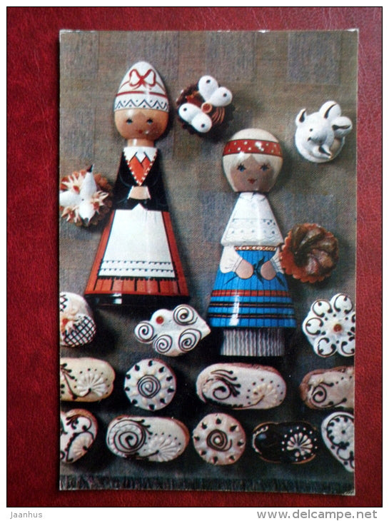 cakes Mini - dolls in Estonian folk costumes - recipes - Estonian Cuisine - 1973 - Russia USSR - unused - JH Postcards