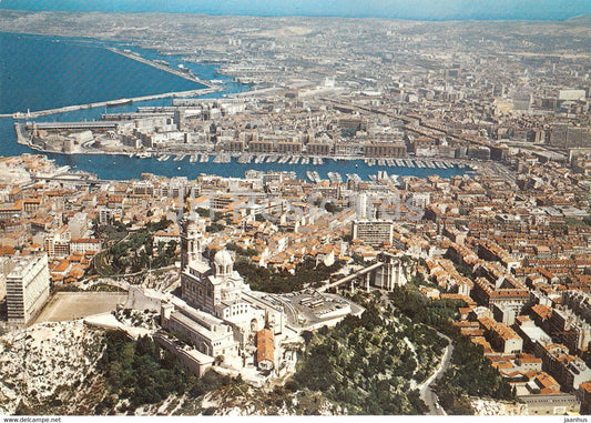 Marseille - Vue aerienne - Basilique Notre Dame de la Garde - Dans le fond - les ports - 13 - France - unused - JH Postcards