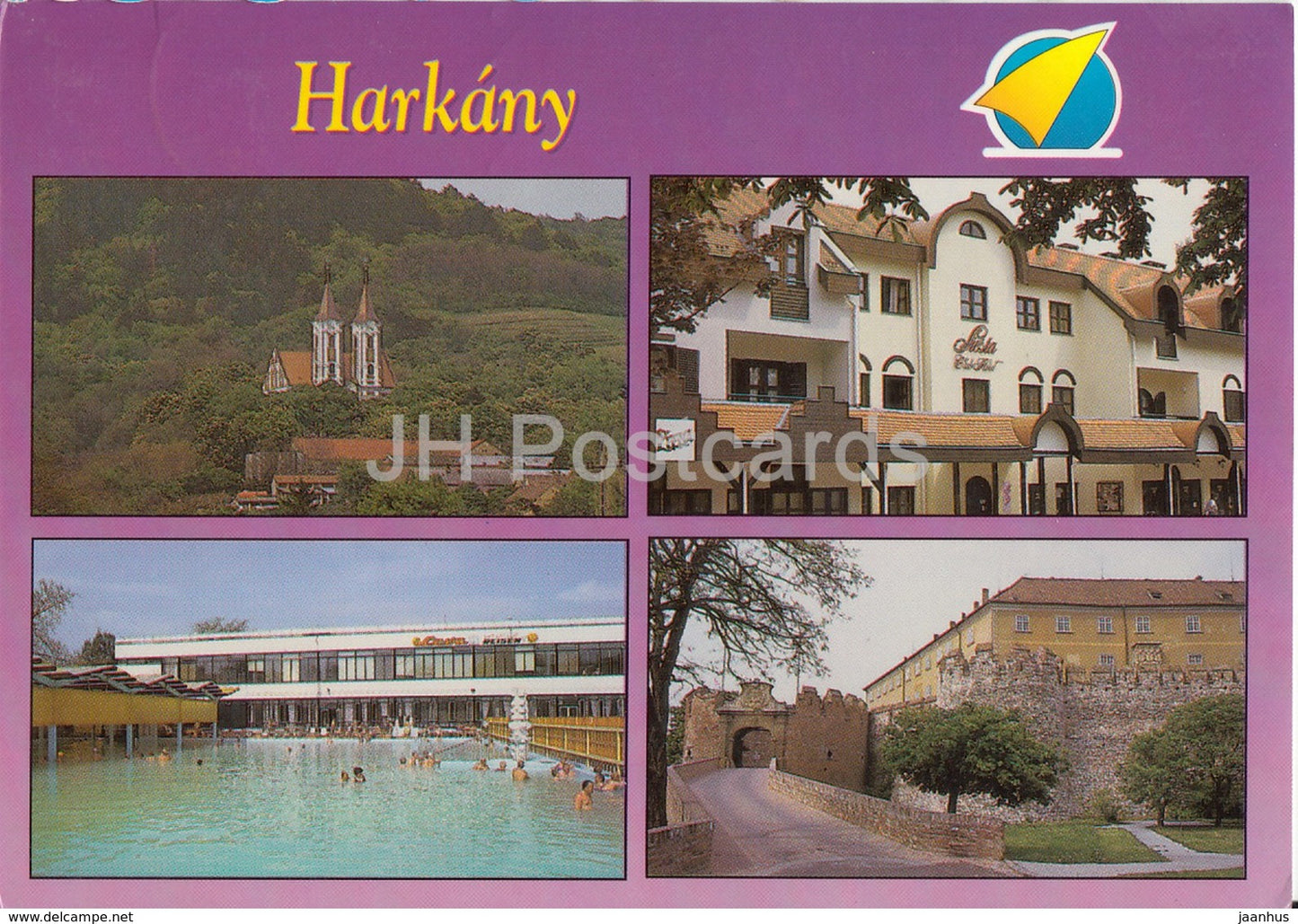 Harkany - church - pool - architecture - multiview - 1996 - Hungary - used - JH Postcards