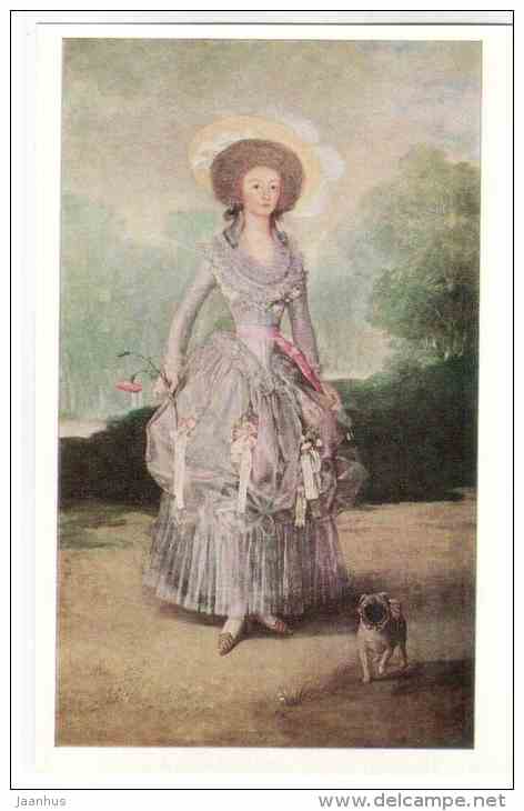 painting by Francisco Goya -The Marquesa de Pontejos , 1789 - dog - spanish art - unused - JH Postcards