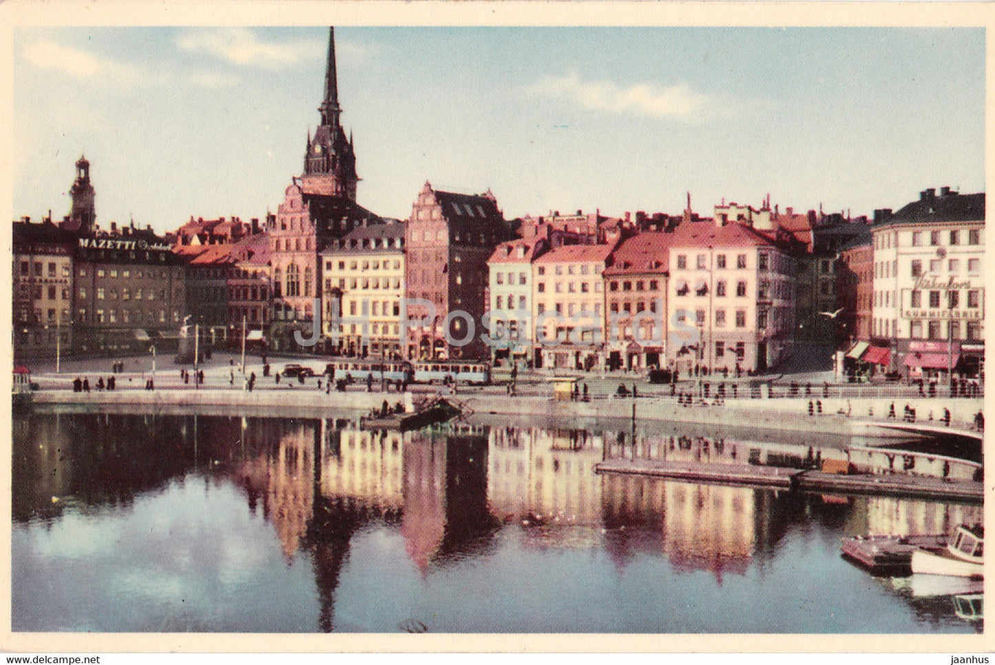Stockholm - Kornhamnstorg med Tyska kyrkan - tram - old postcard - 1955 - Sweden - used - JH Postcards
