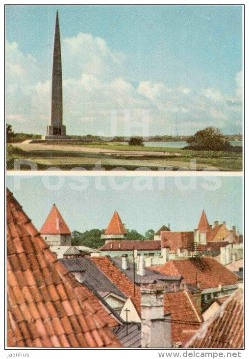 obelisk commemorating the Navy´s Winter Exploit - Roofs of Old Town - Tallinn - 1970 - Estonia USSR - unused - JH Postcards