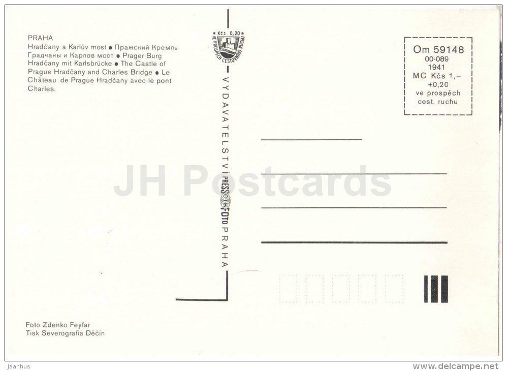 Praha - Prague - The Castle of Prague Hradcany and Charles Bridge - Czechoslovakia - Czech - unused - JH Postcards