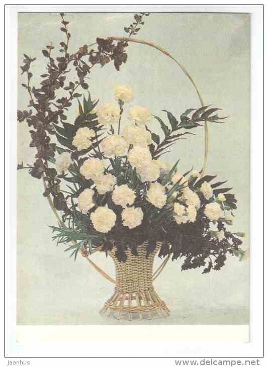 A Basket of Carnations 4 - flowers - compositions - 1987 - Estonia USSR - unused - JH Postcards