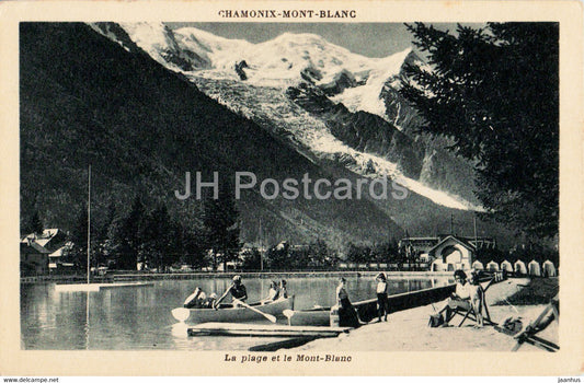 Chamonix Mont Blanc - La Plage et le Mont Blanc - boat - old postcard - 1937 - France - used - JH Postcards