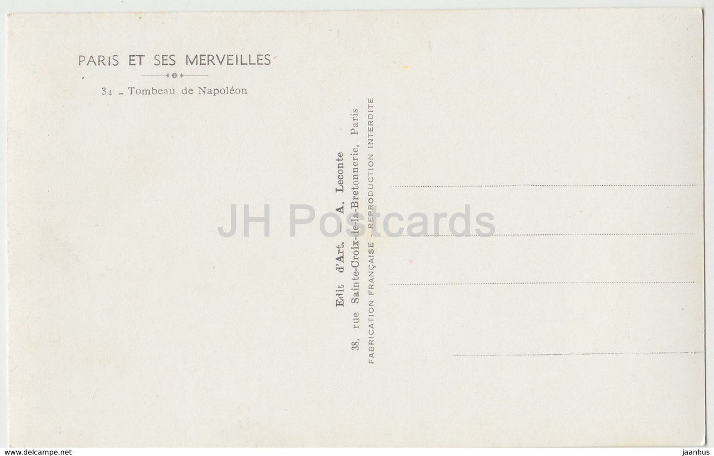 Paris Et Ses Merveilles - Tombeau de Napoleon - 34 - old postcard - France - unused