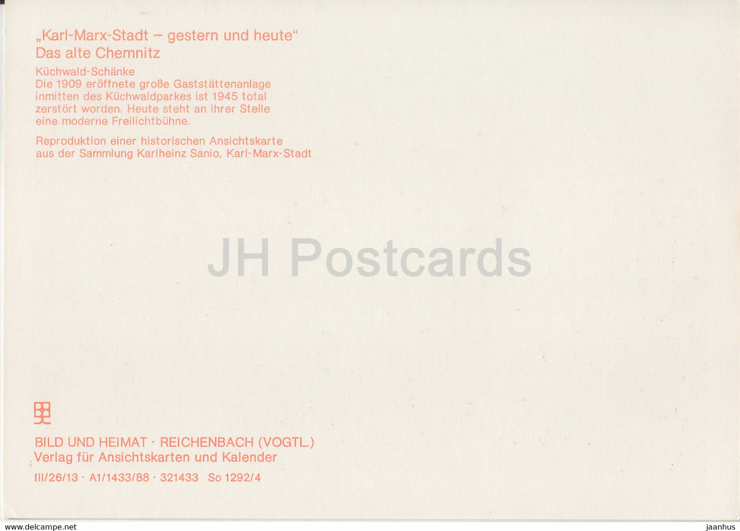 Karl Marx Stadt - Chemnitz - Kuchwald Schanke - Reproduktion - DDR Germany - unused