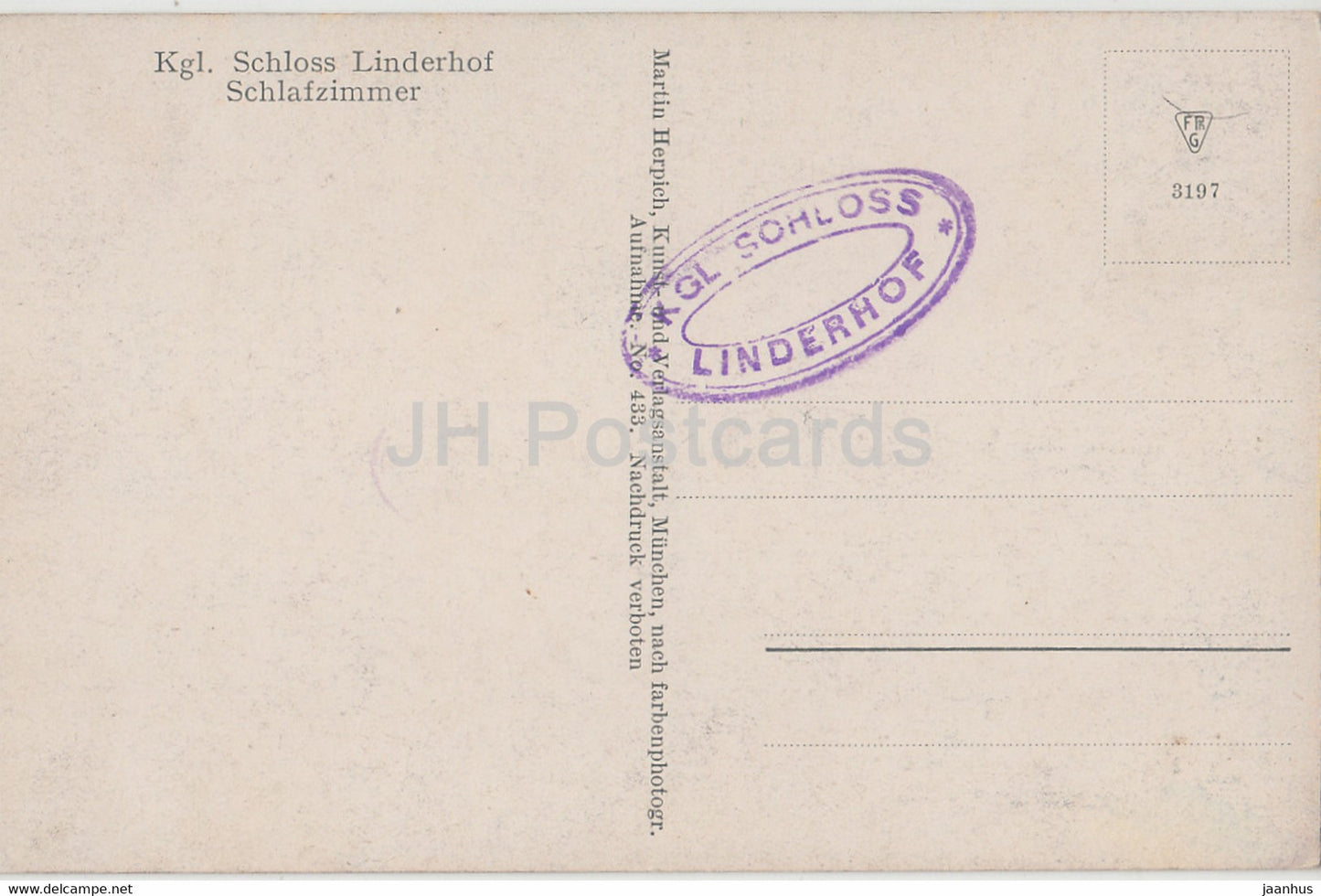 Kgl Schloss Linderhof - Schlafzimmer - Schloss - 433 - alte Postkarte - Deutschland - unbenutzt