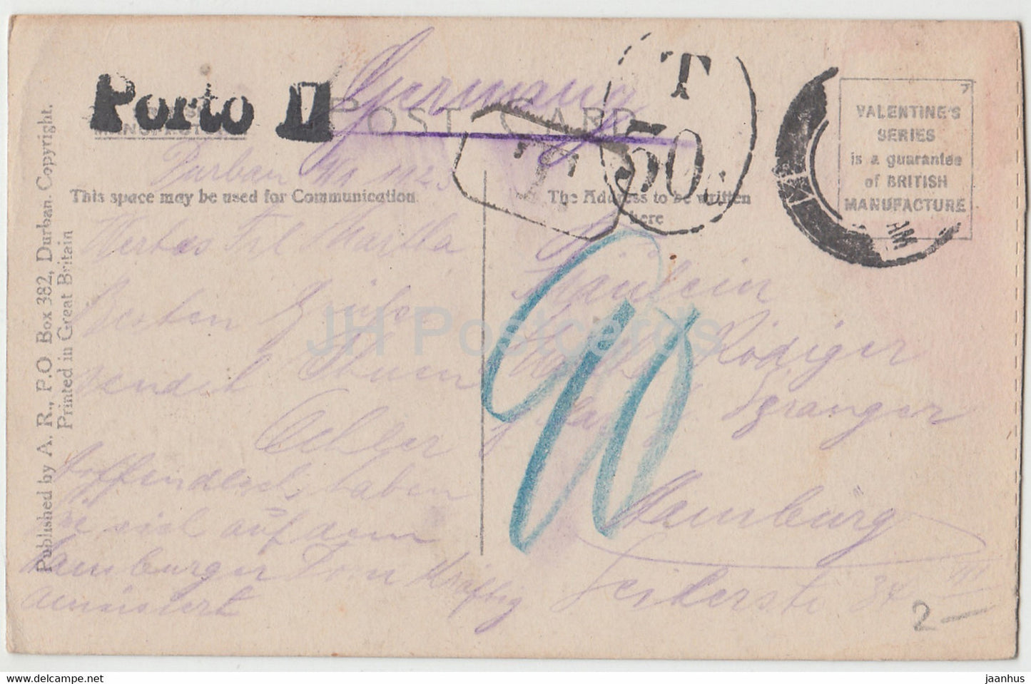 Durban - Palais de justice - Esplanade - 98554 - carte postale ancienne - 1923 - Afrique du Sud - utilisé