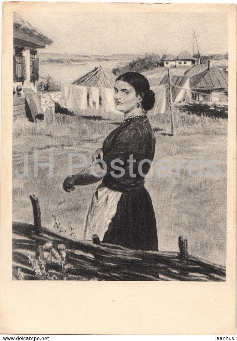 illustration by O. Vereysky - Aksinya - woman - village - 1 - And Quiet Flows the Don - 1959 - Russia USSR - unused - JH Postcards
