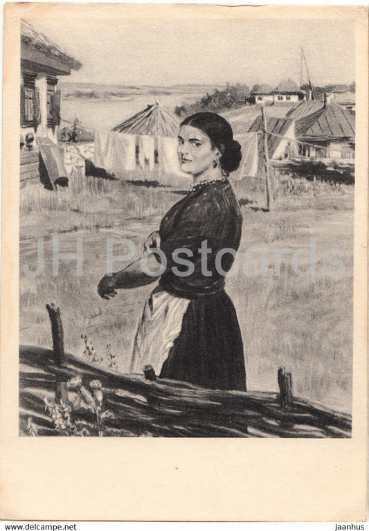 illustration by O. Vereysky - Aksinya - woman - village - 1 - And Quiet Flows the Don - 1959 - Russia USSR - unused - JH Postcards