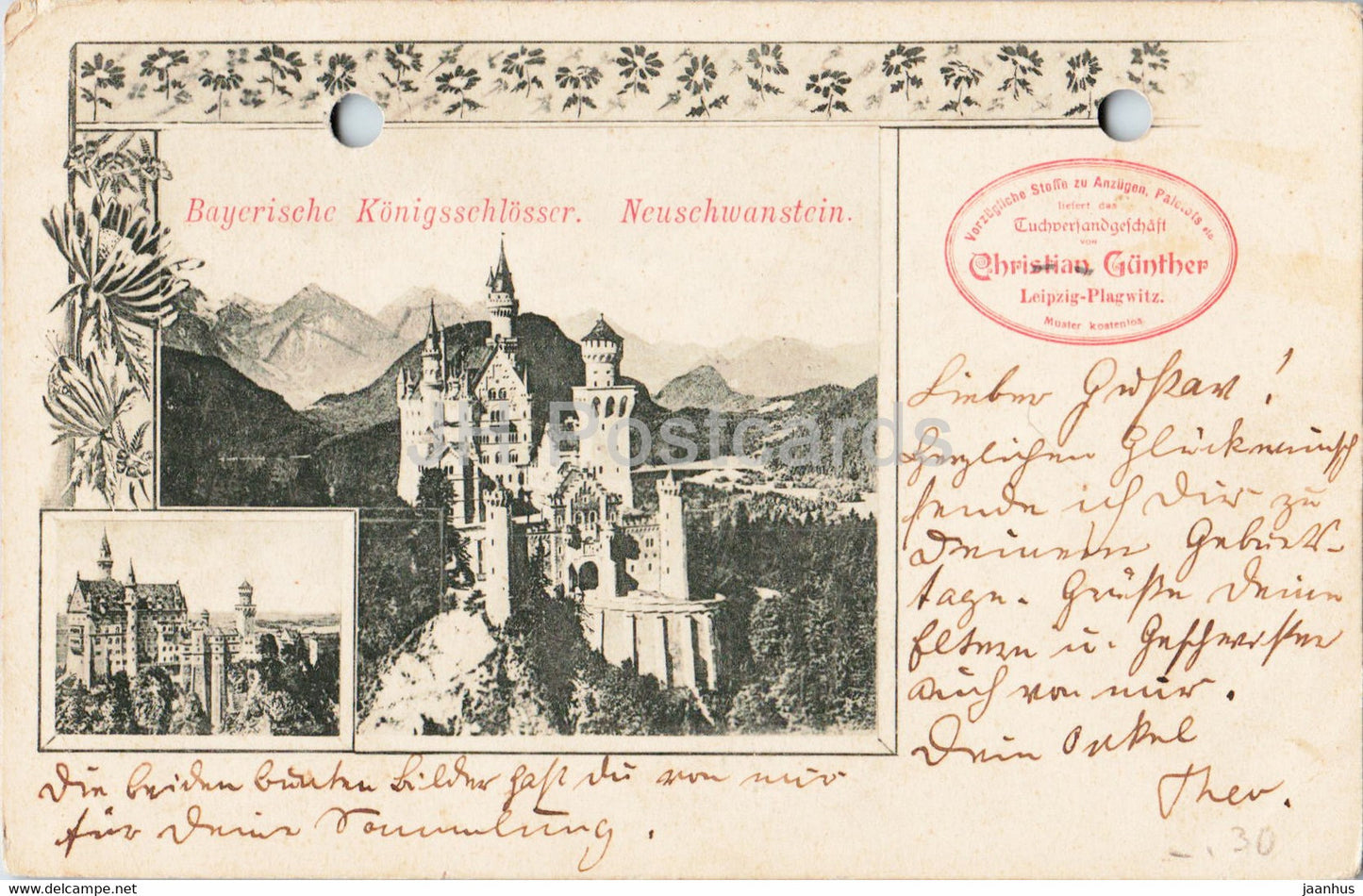 Bayerische Konigsschlosser - Neuschwanstein - castle - old postcard - Germany - used - JH Postcards