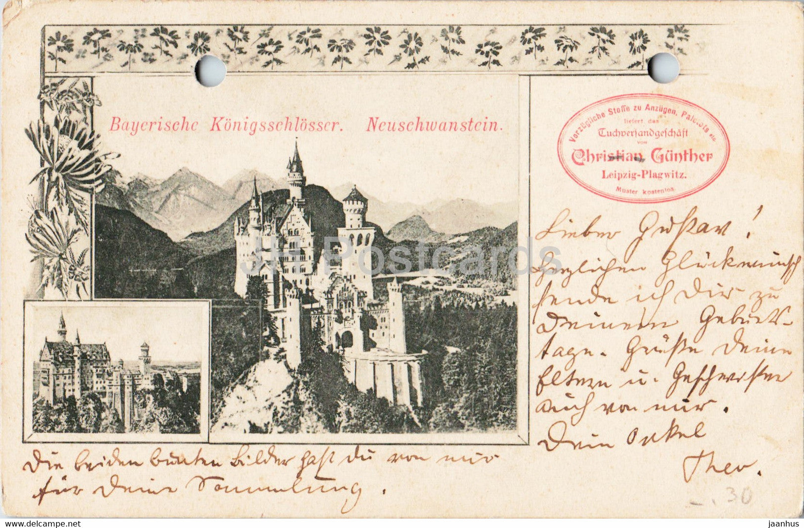 Bayerische Konigsschlosser - Neuschwanstein - castle - old postcard - Germany - used - JH Postcards