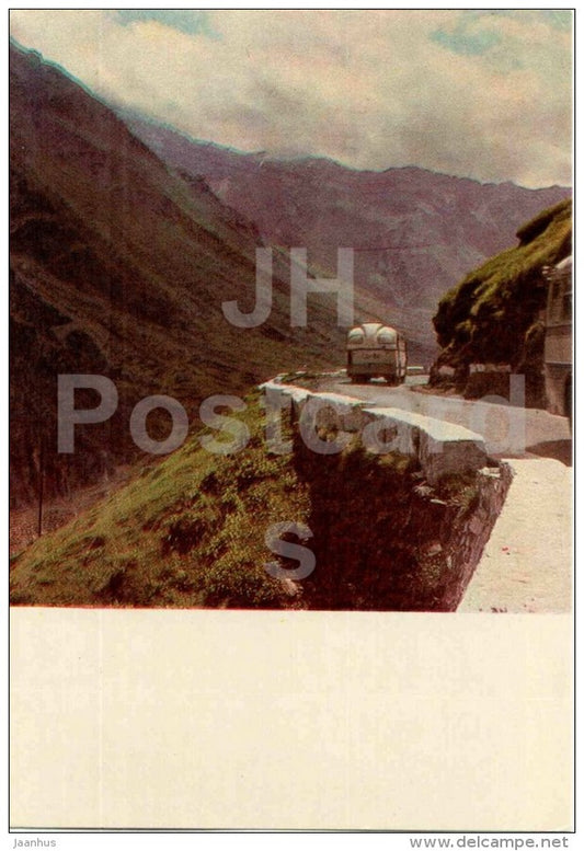 The Georgian Military Road - bus - Ordzhonikidze - Vladikavkaz - Ossetia - 1969 - Russia USSR - unused - JH Postcards