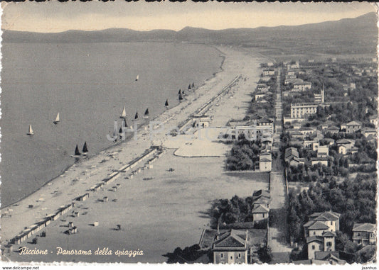 Riccione - Panorama della Spiaggia - La perla verde dell' Adriatico - beach - old postcard - 1953 - Italy - used - JH Postcards
