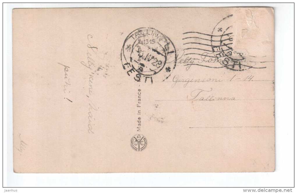 MAn and Woman - flowers - couple - Noyer 1601 - circulated in Estonia 1928 Tallinn - France - used - JH Postcards