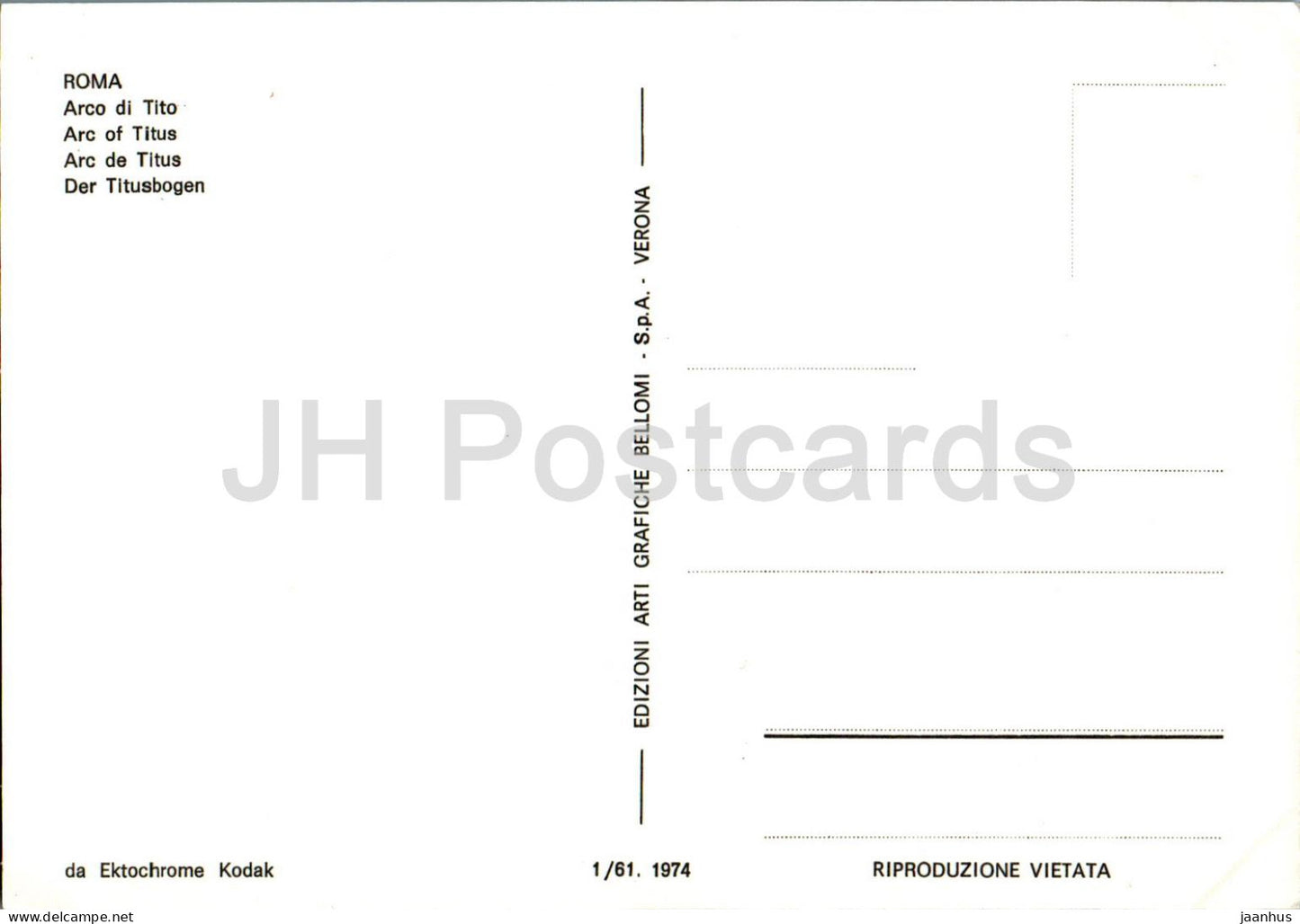 Roma - Rome - Arco di Tito - Arc de Titus - monde antique - 1/64 - Italie - inutilisé 